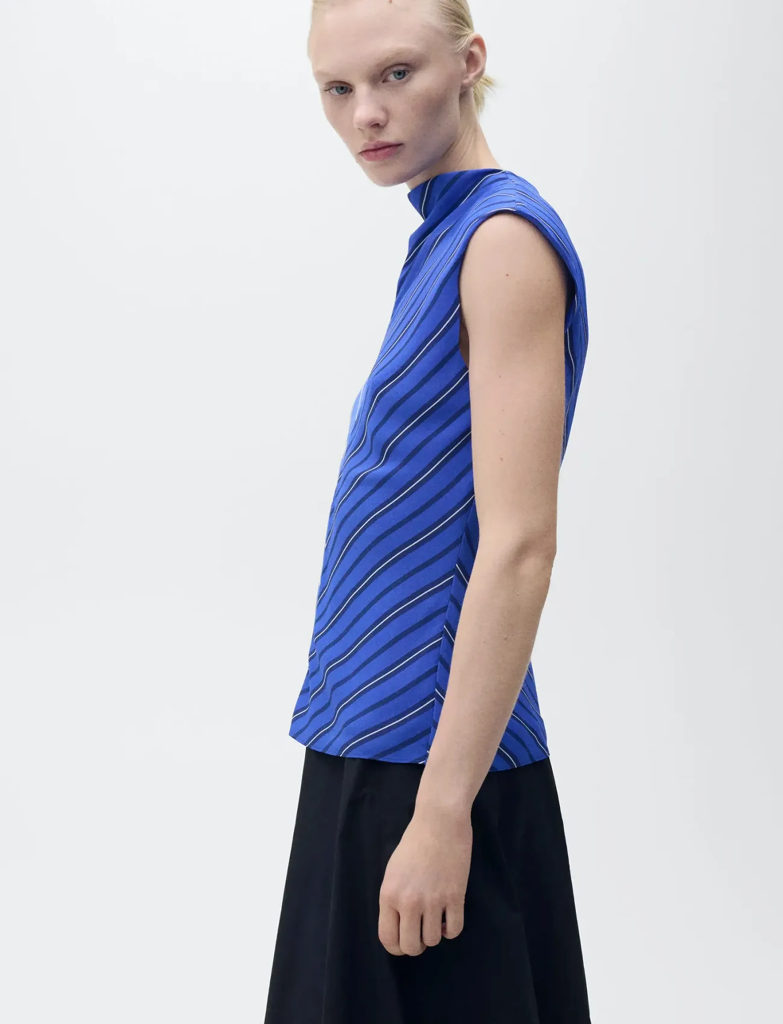 Mango Combined Striped Blouse, XS, Blouses, Blau - Sleeveless, Frauen