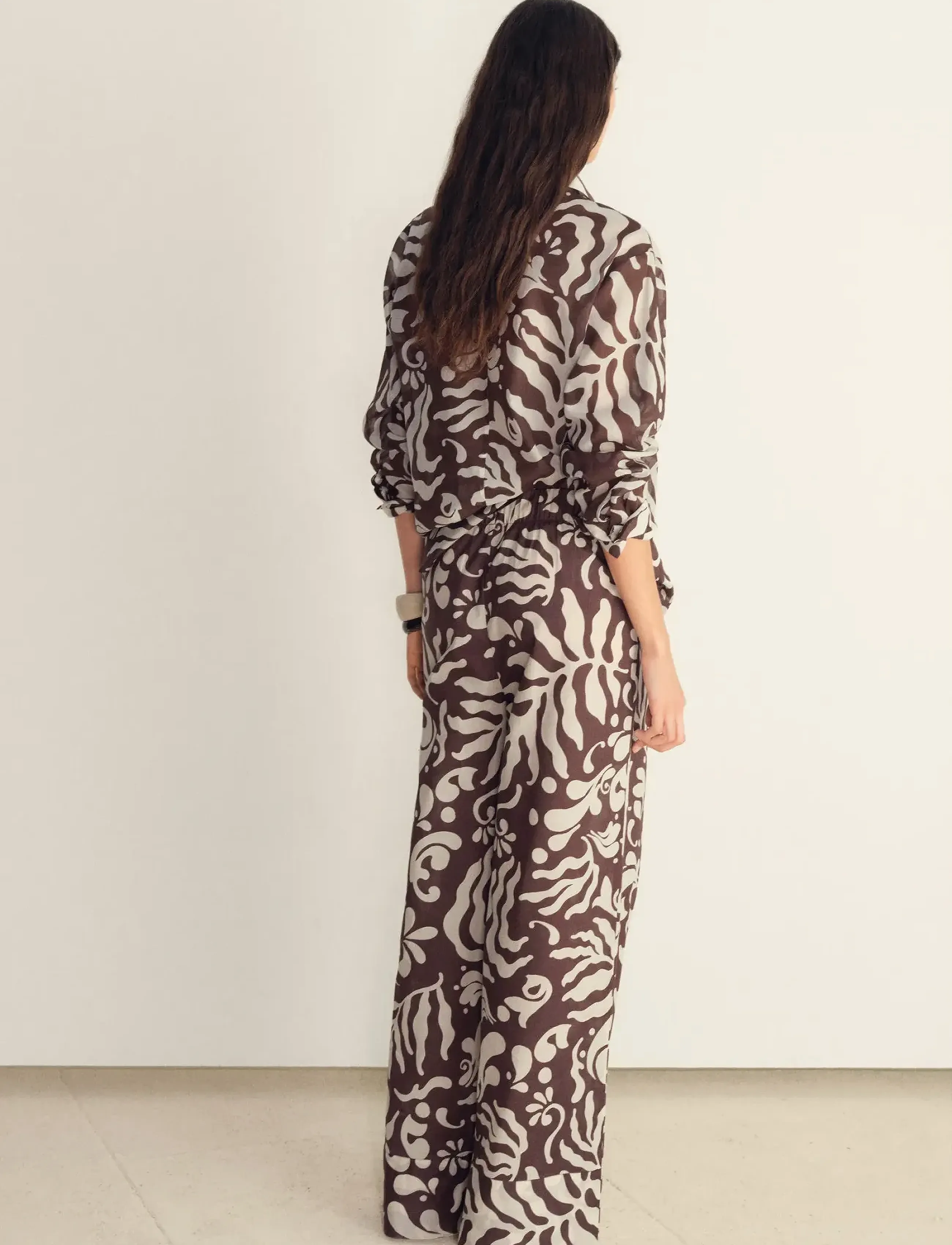 Mango - Printed cotton trousers - brown - 3