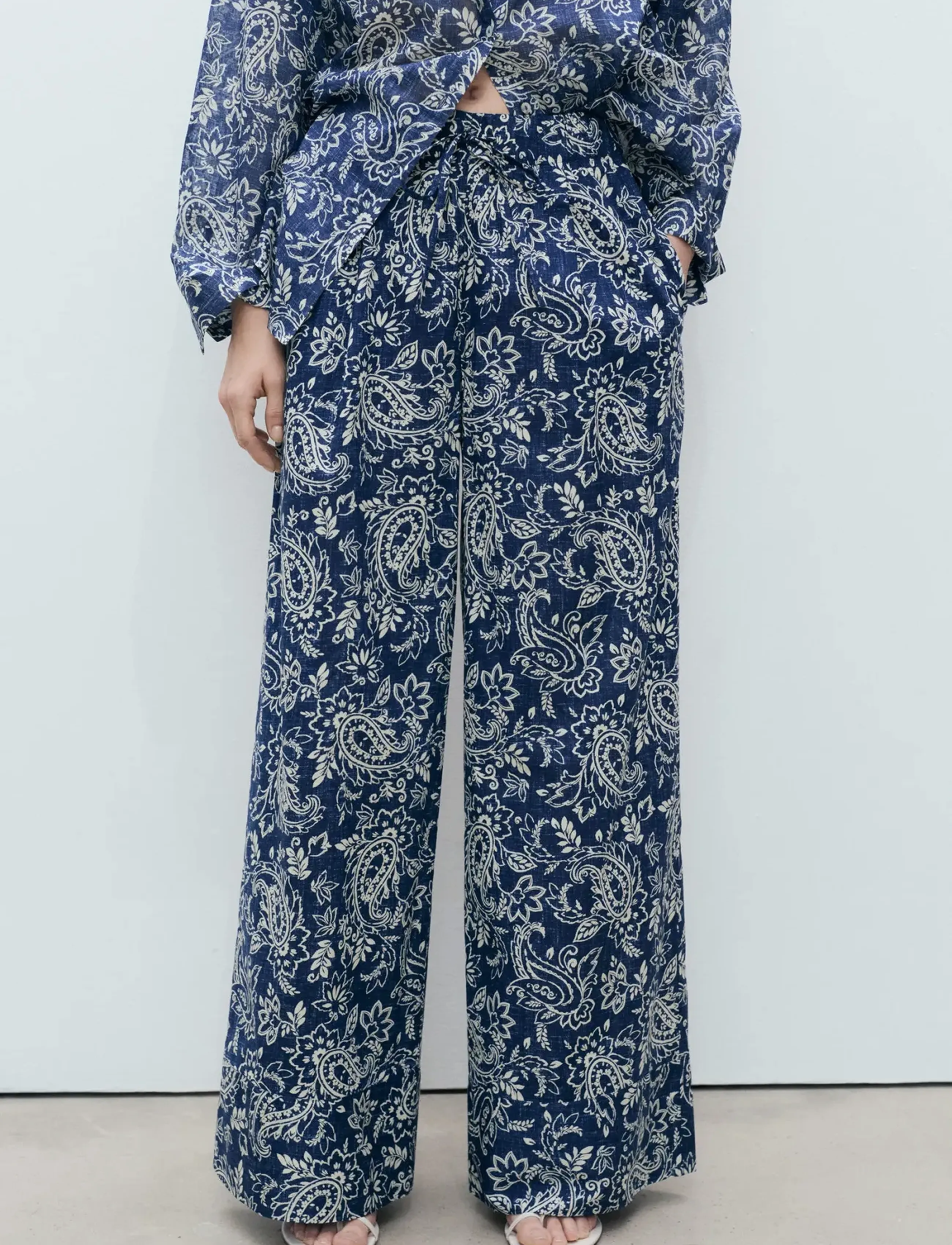 Mango Printed cotton trousers - Transitional Layering - MEDIUM BLUE / navy