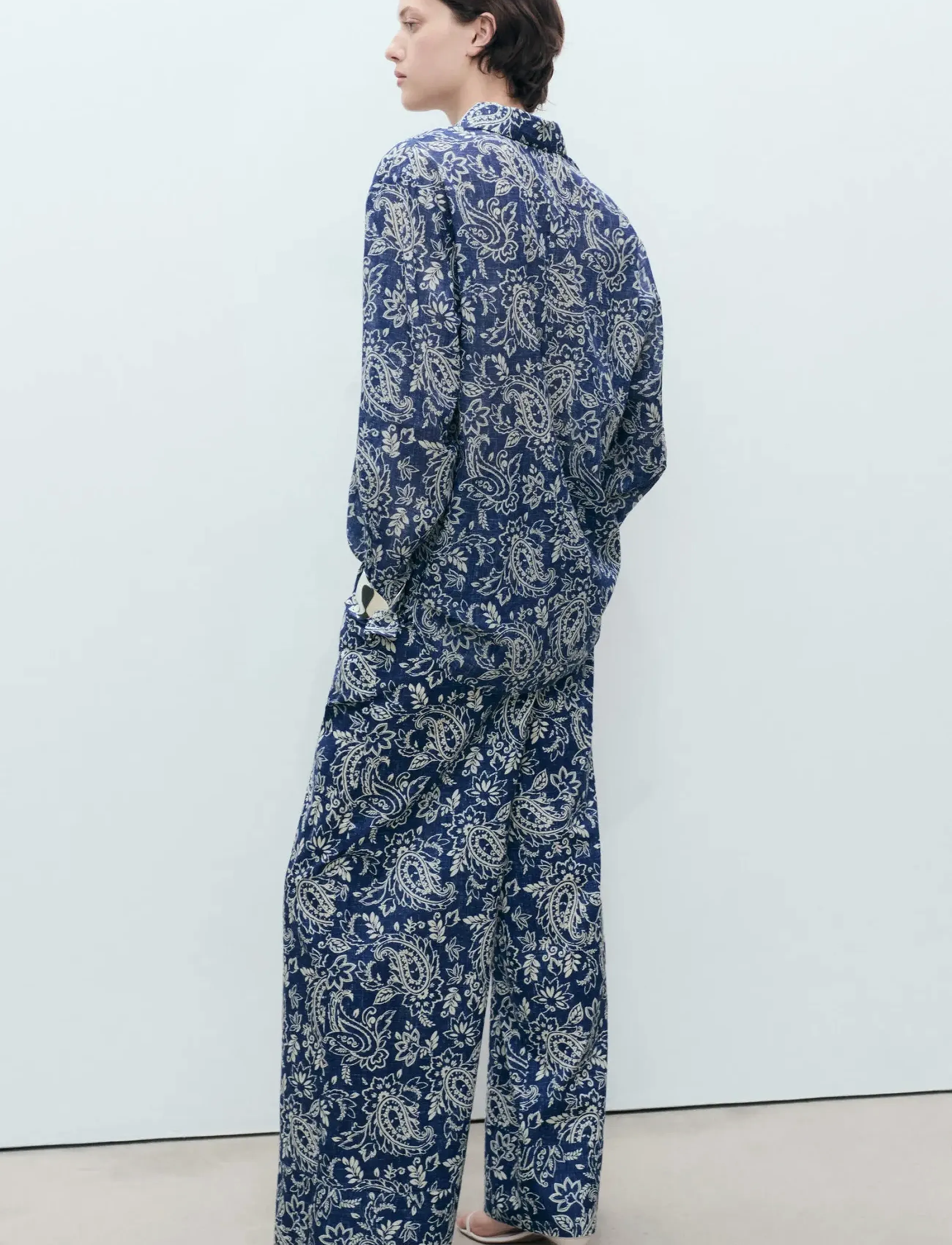 Mango - Printed cotton trousers - medium blue - 3