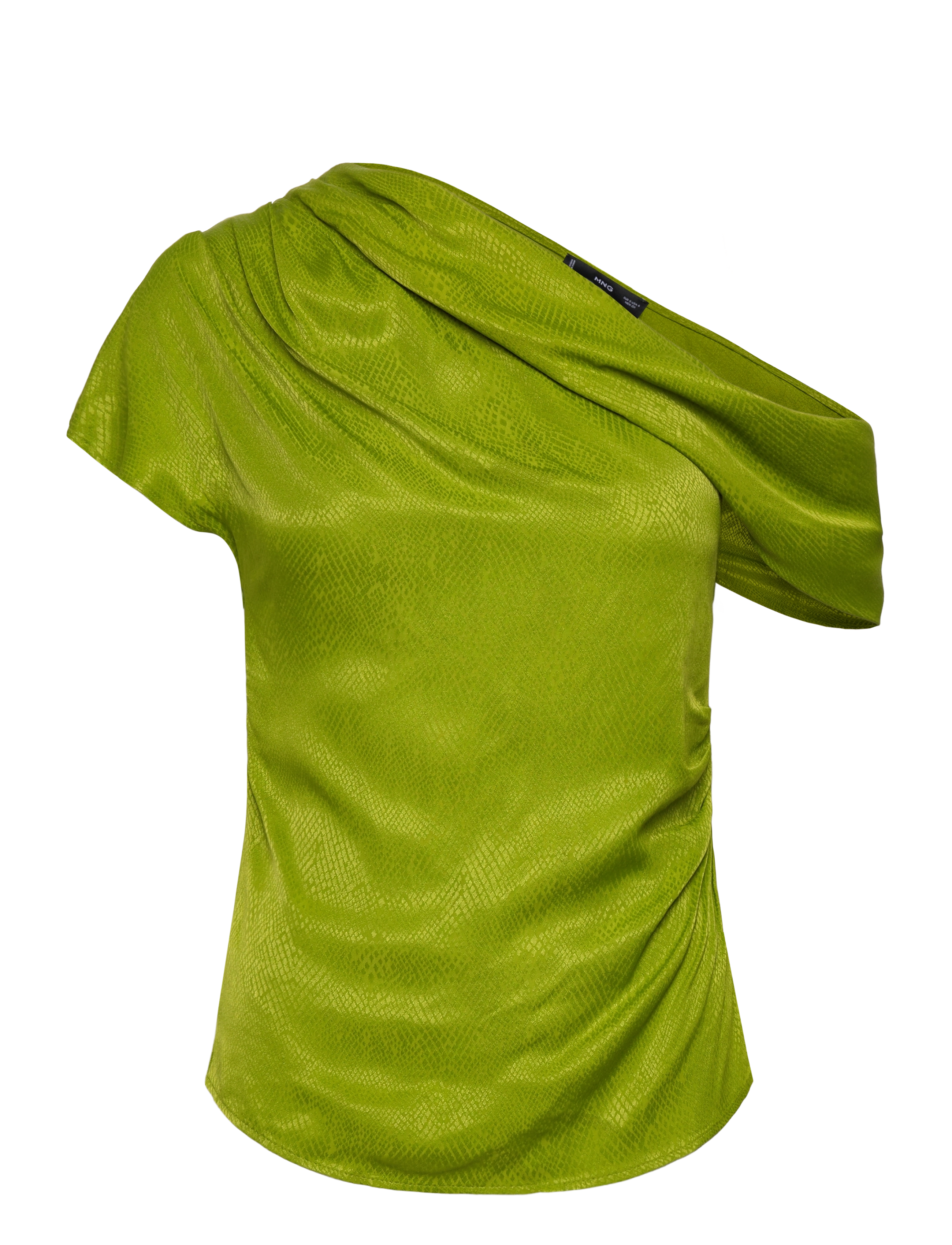 MANGO Satin Bluse With Asymmetrical Neck Grün - M - Damen