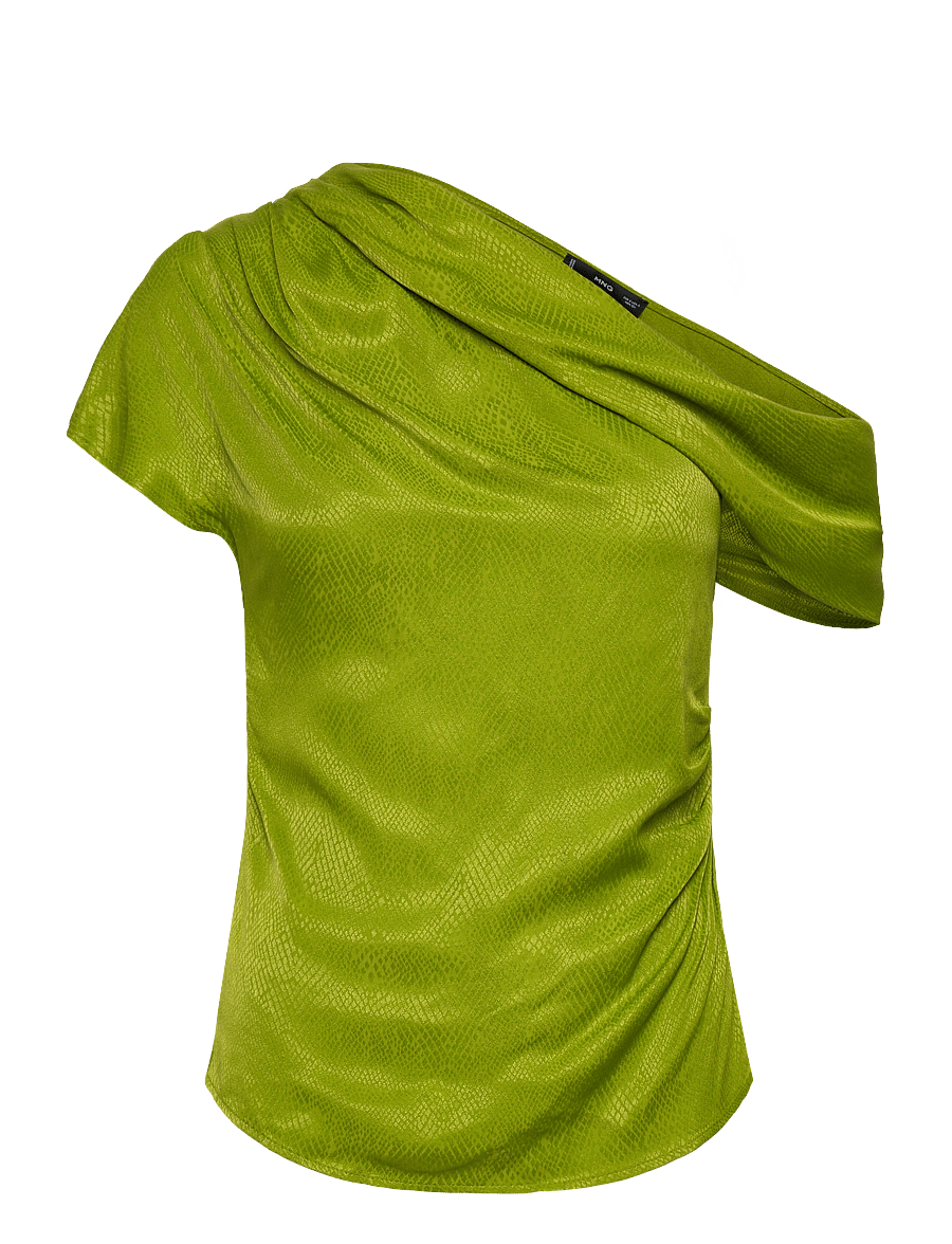 Mango - Satin blouse with asymmetrical neck - kortärmade blusar - green - 1