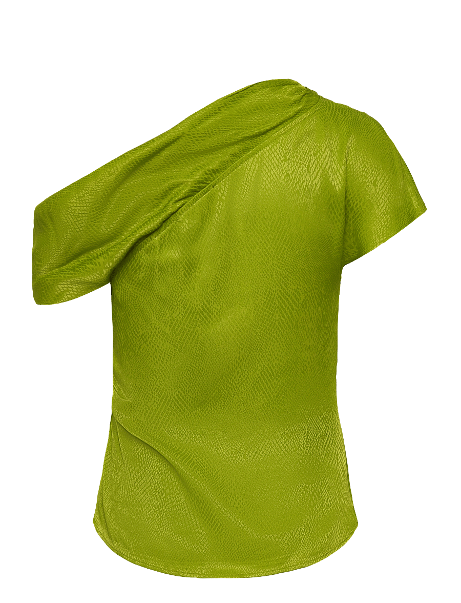 Mango - Satin blouse with asymmetrical neck - kortärmade blusar - green - 2