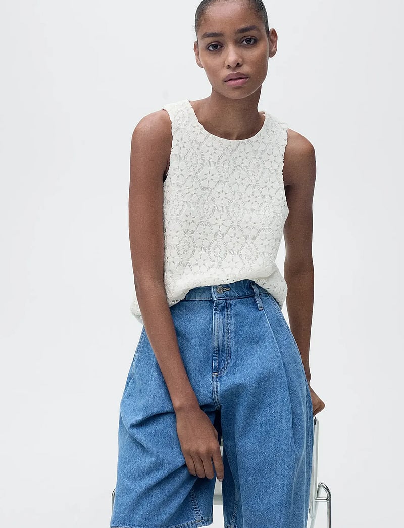 Mango - Straight-fit crochet top - linnen - natural white - 0