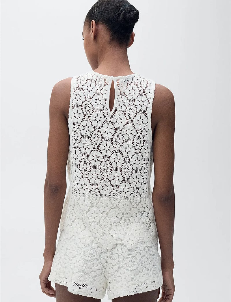 Mango - Straight-fit crochet top - linnen - natural white - 3