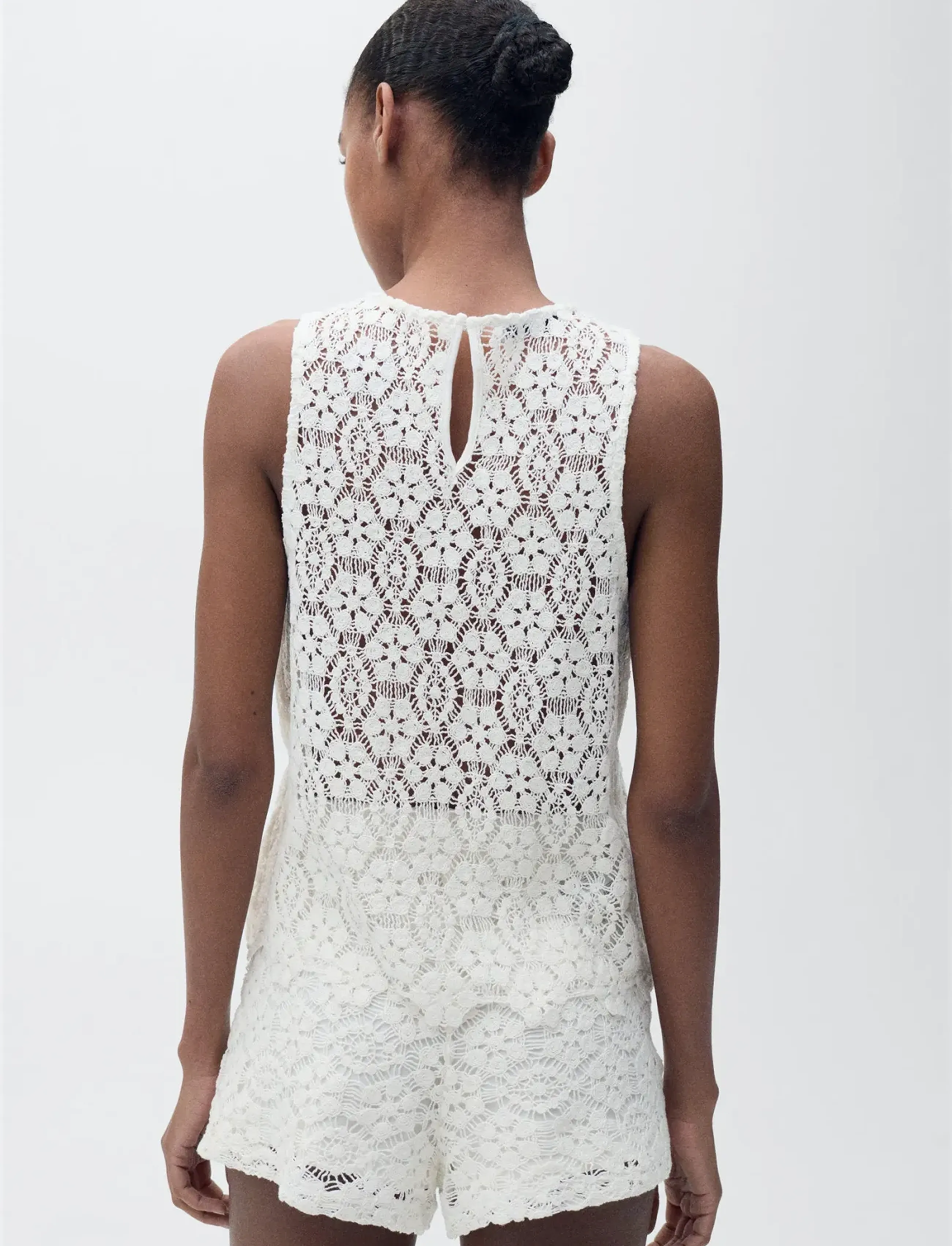 Mango - Straight-fit crochet top - natural white - 3