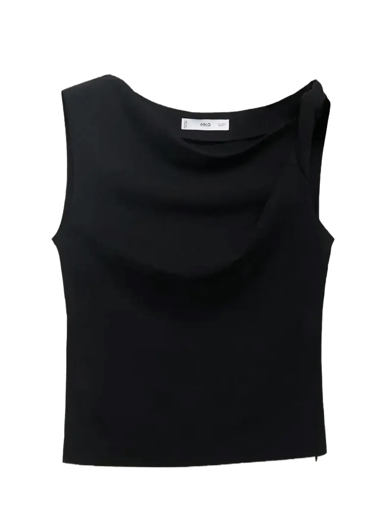 Asymmetrical draped top with straps - BLACK