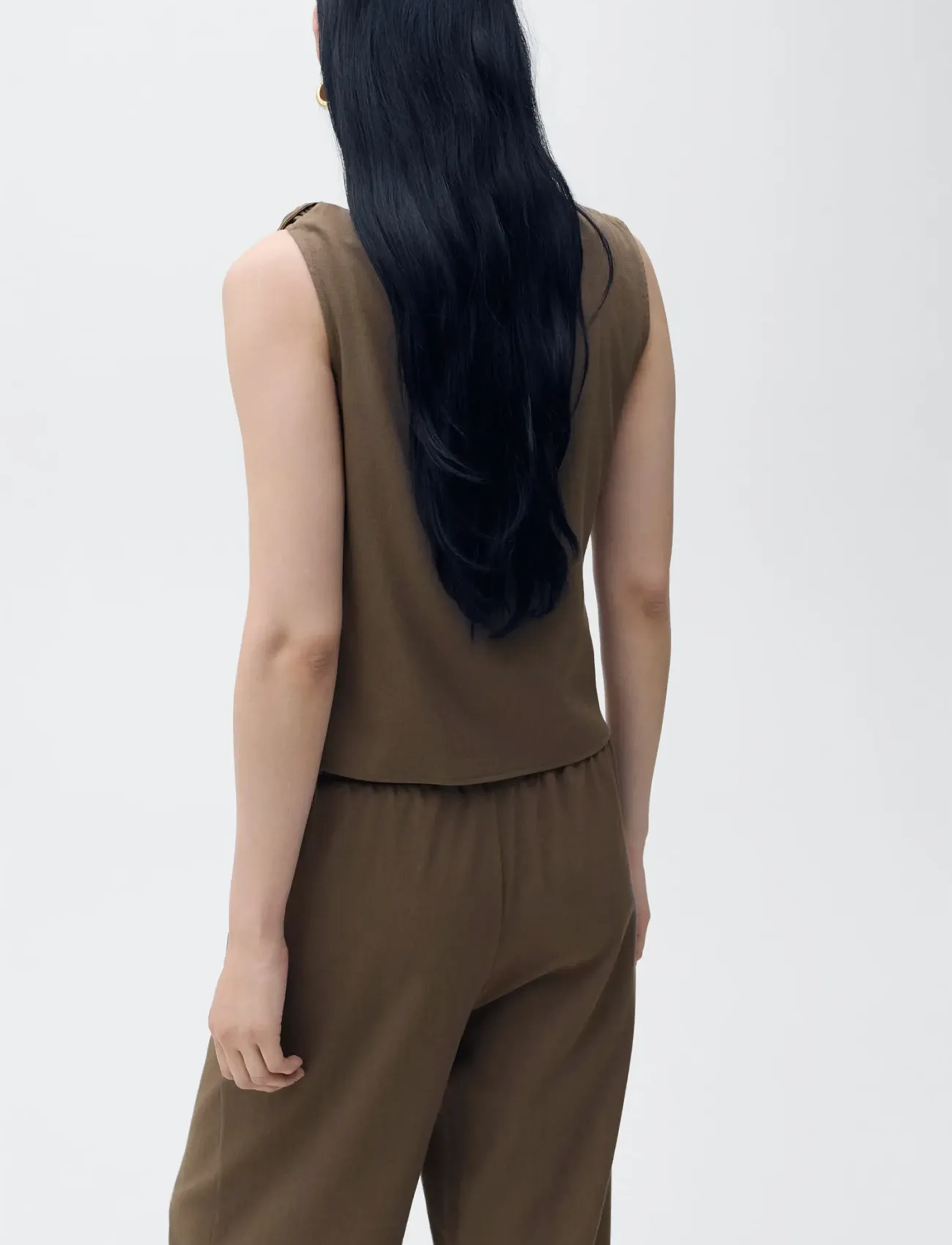 Mango - Asymmetrical draped top with straps - tanktops - brown - 3