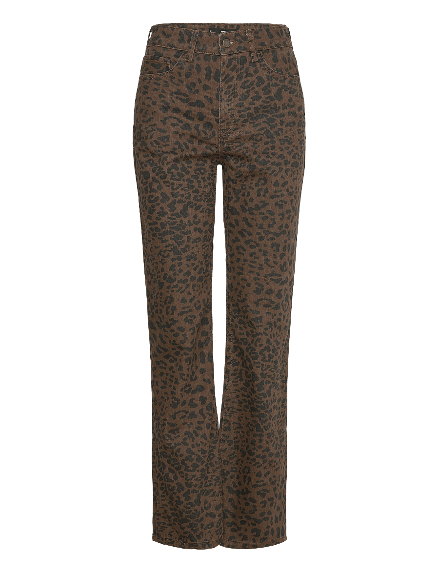 Mango - Leopard-print straight jeans - raka jeans - dark brown - 1