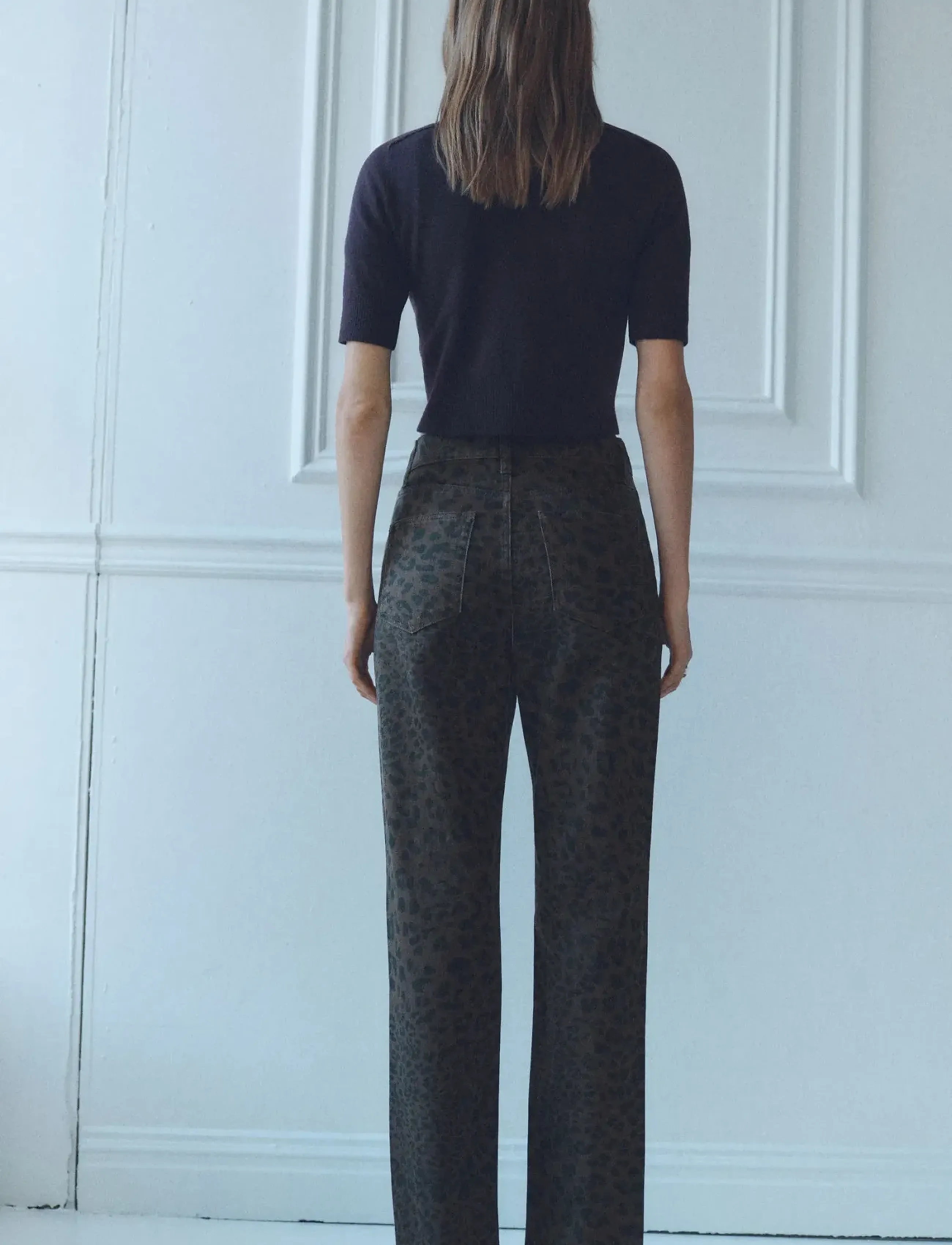 Mango Leopard-Print Straight Jeans, 34, Brown, Jeans > Lige-Almindelige, Dame