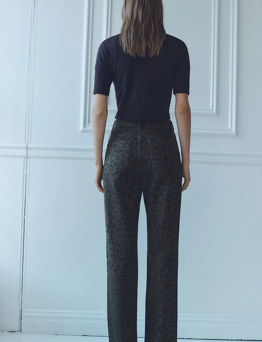 Mango - Leopard-print straight jeans - raka jeans - dark brown - 0
