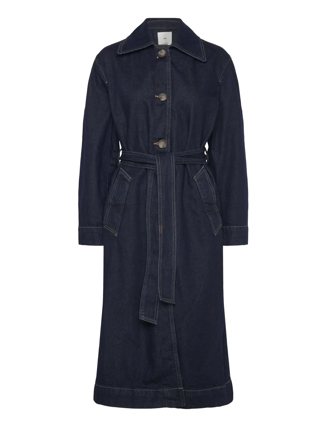 Long rinse-wash denim trench coat - OPEN BLUE