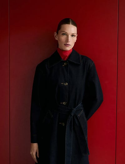 Mango Long rinse-wash denim trench coat - Jeansklänningar - OPEN BLUE / blue