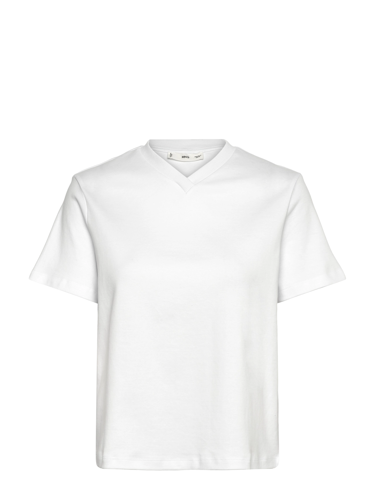 Mango V-Neck Cotton T-Shirt, XS, White, T-Shirts & Toppe > Kortærmede, Dame