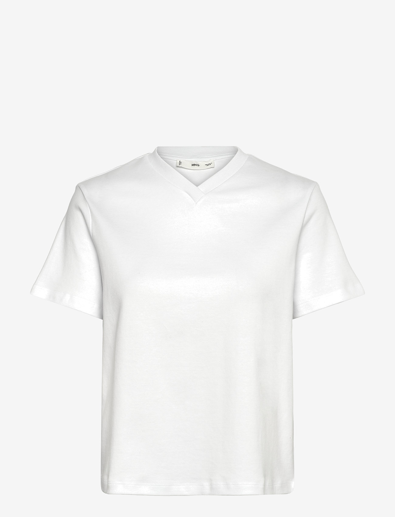 Mango - V-neck cotton T-shirt - herbstliche kleidung - white - 0