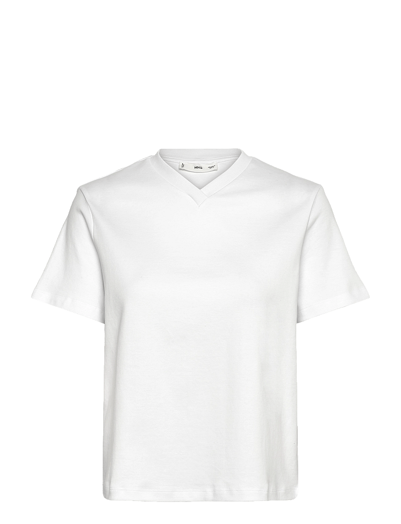 Mango - V-neck cotton T-shirt - t-shirts - white - 0