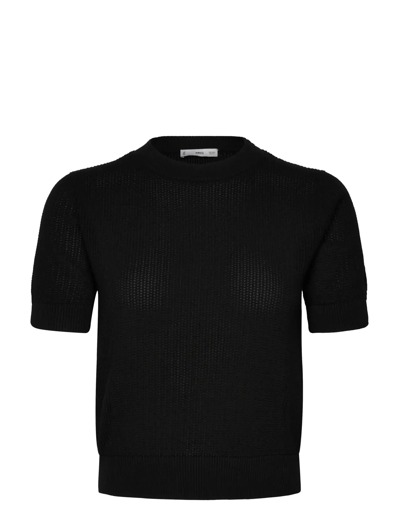 MANGO Kurzärmelig Openwork Strick Pullover Schwarz - S - Damen