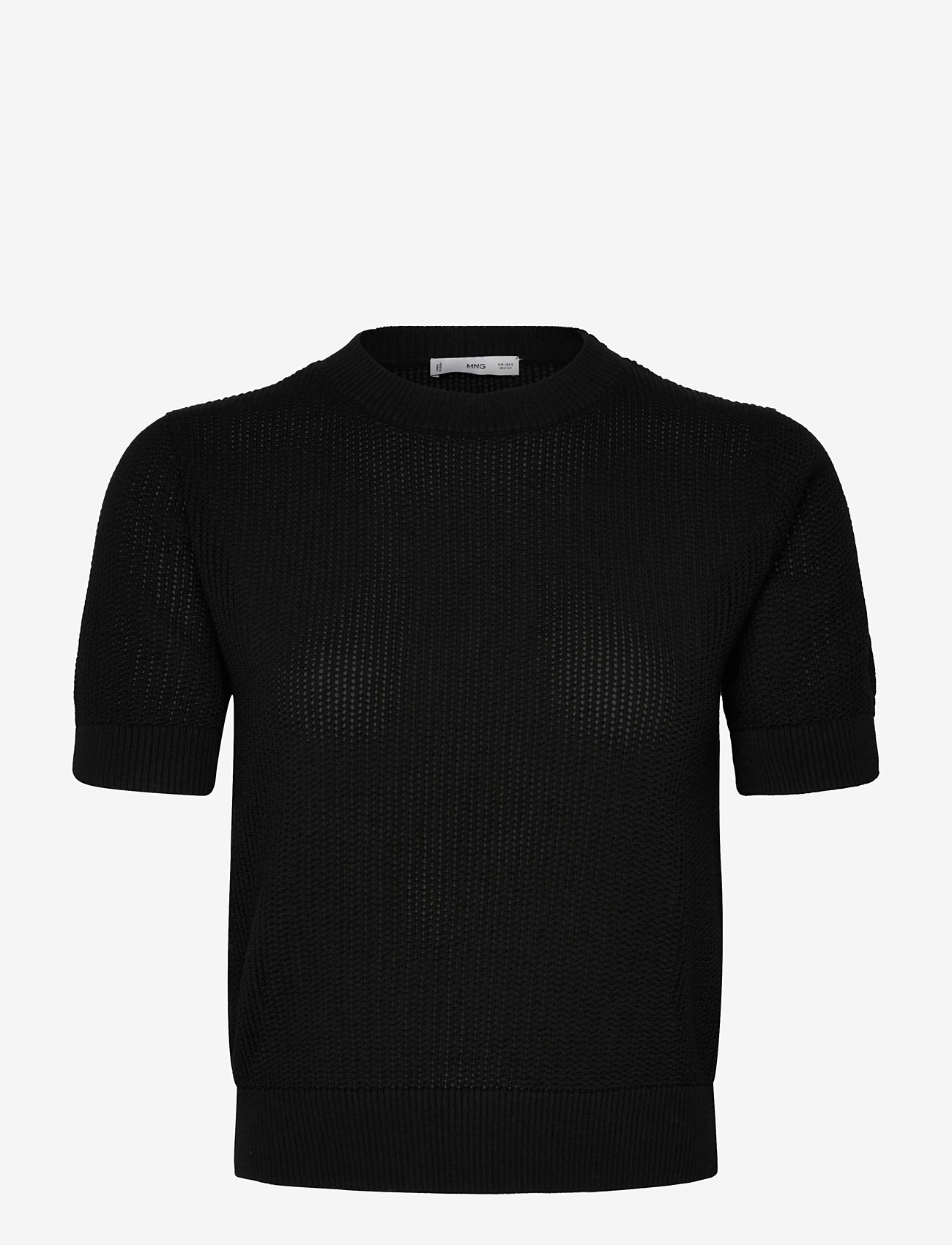 Mango - Short-sleeved openwork knitted sweater - strikkegensere - black - 0