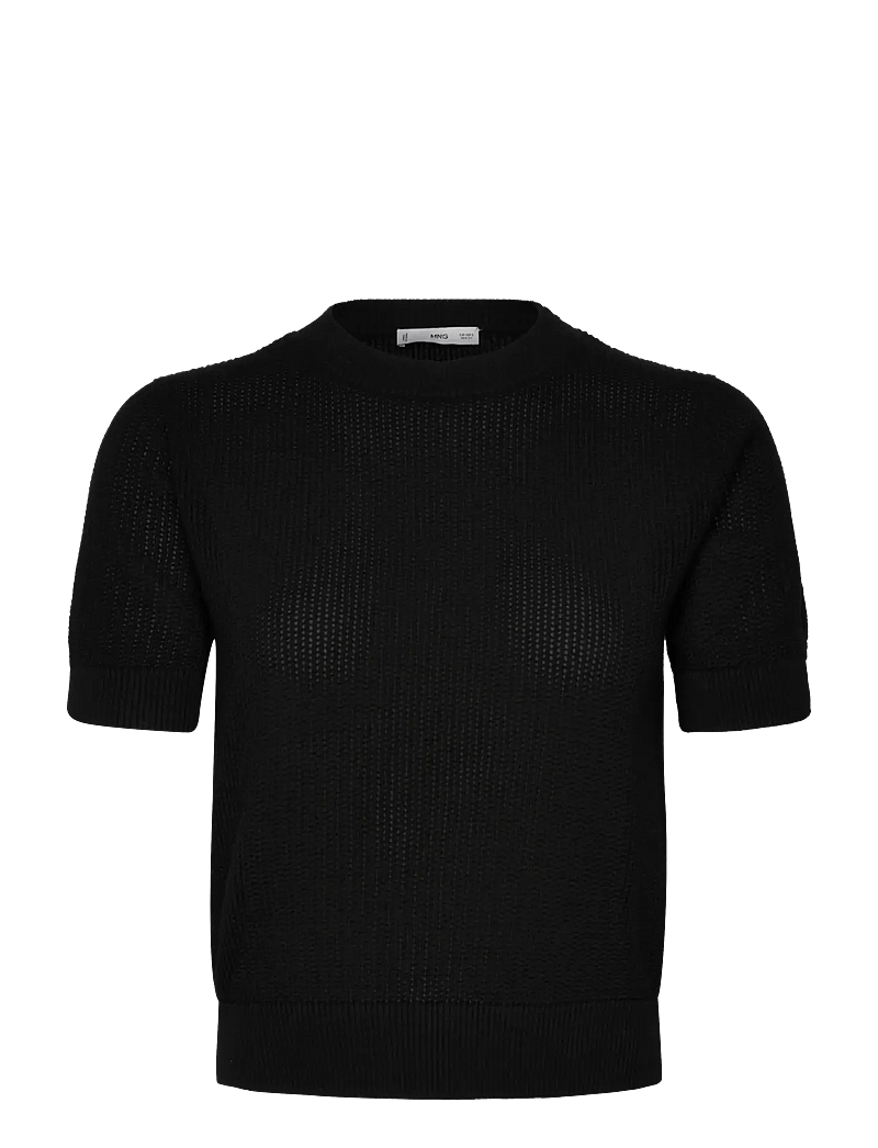 Mango - Short-sleeved openwork knitted sweater - strikkegensere - black - 0