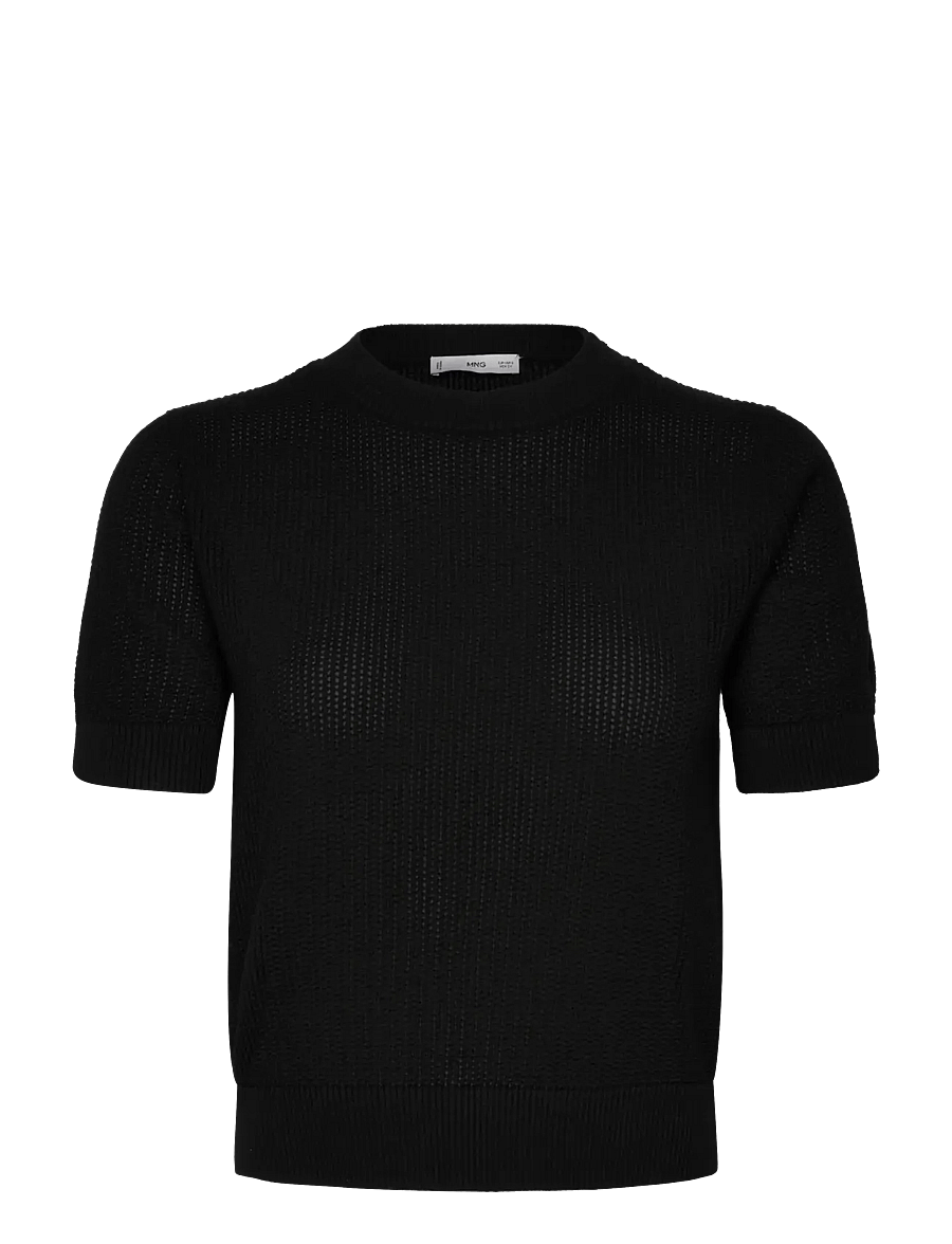 Mango - Short-sleeved openwork knitted sweater - stickade tröjor - black - 0