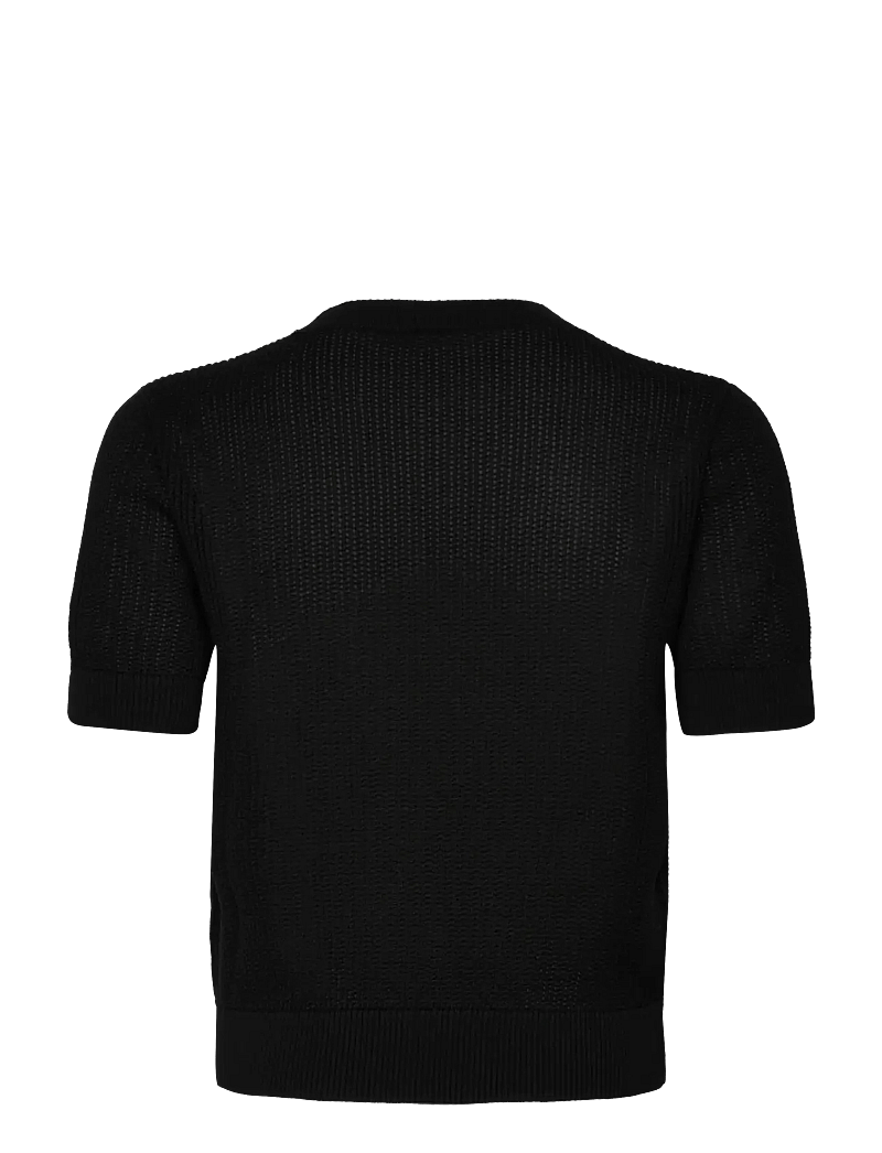 Mango - Short-sleeved openwork knitted sweater - strikkegensere - black - 1