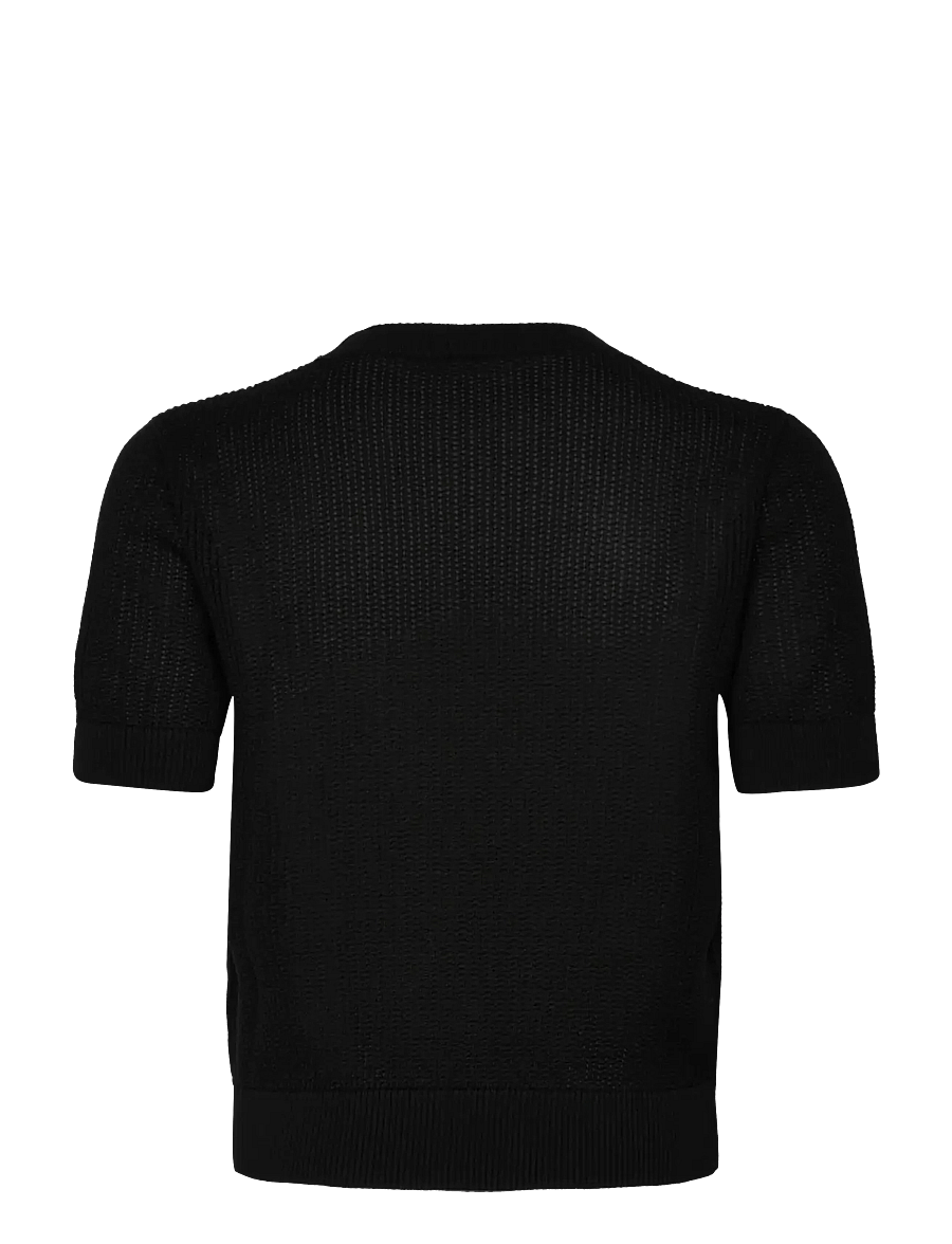 Mango - Short-sleeved openwork knitted sweater - stickade tröjor - black - 1