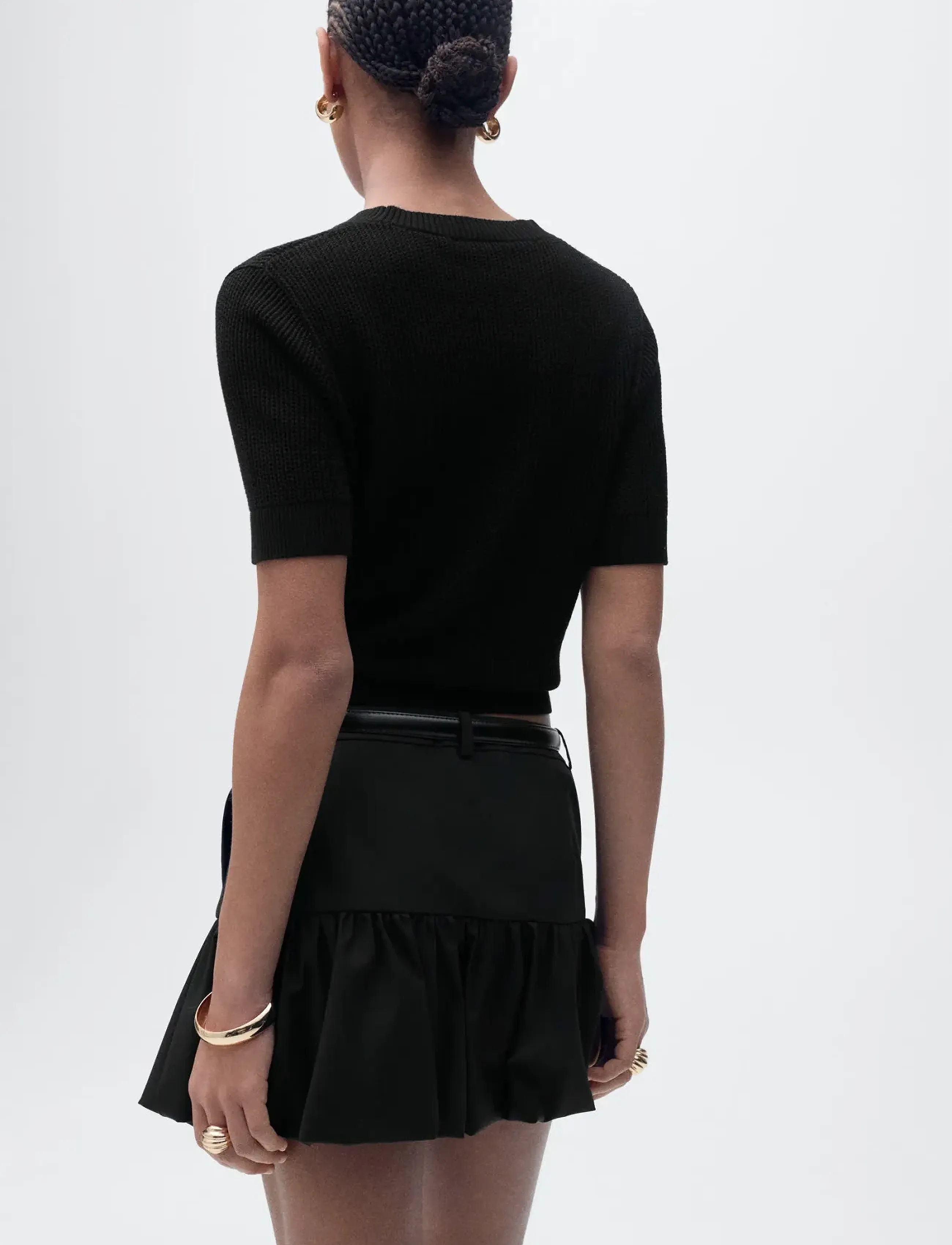 Mango - Short-sleeved openwork knitted sweater - stickade tröjor - black - 2