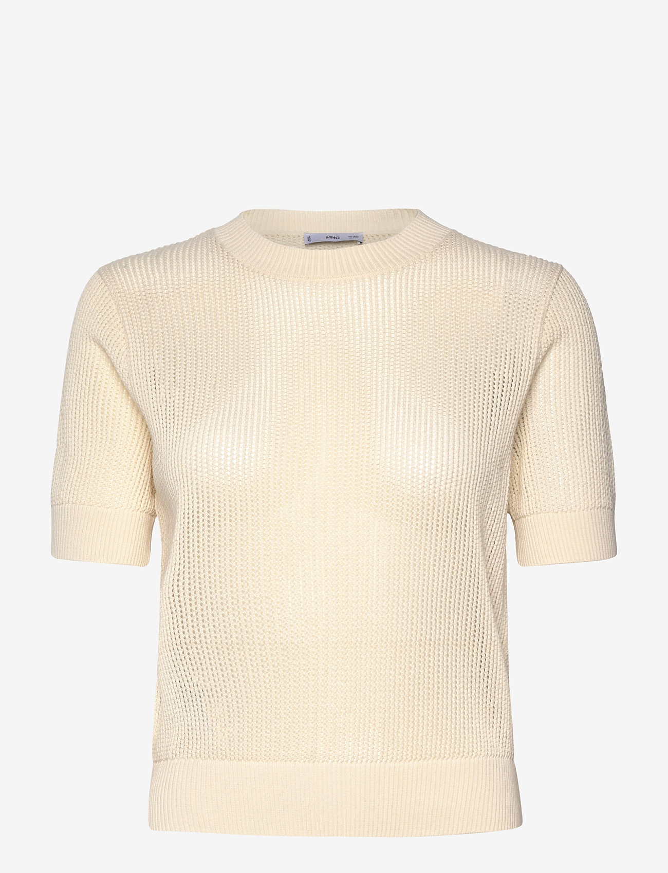 Mango - Short-sleeved openwork knitted sweater - efterårstøj - light beige - 0