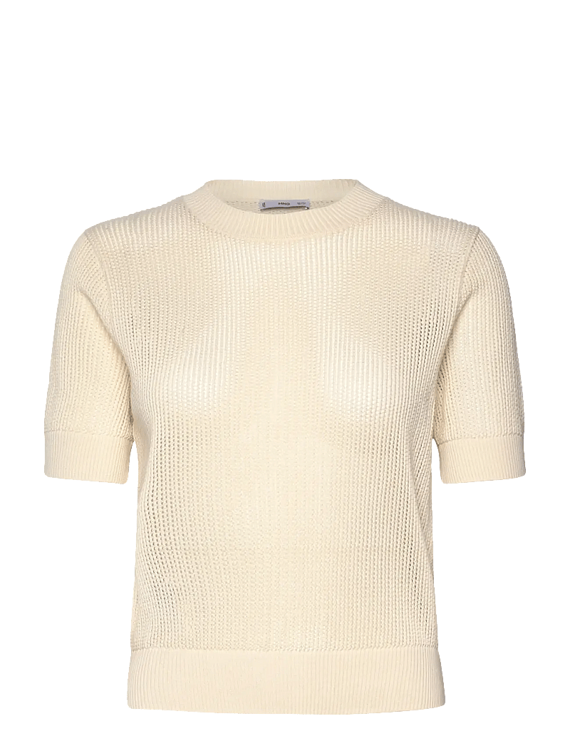 Mango - Short-sleeved openwork knitted sweater - stickade tröjor - light beige - 0