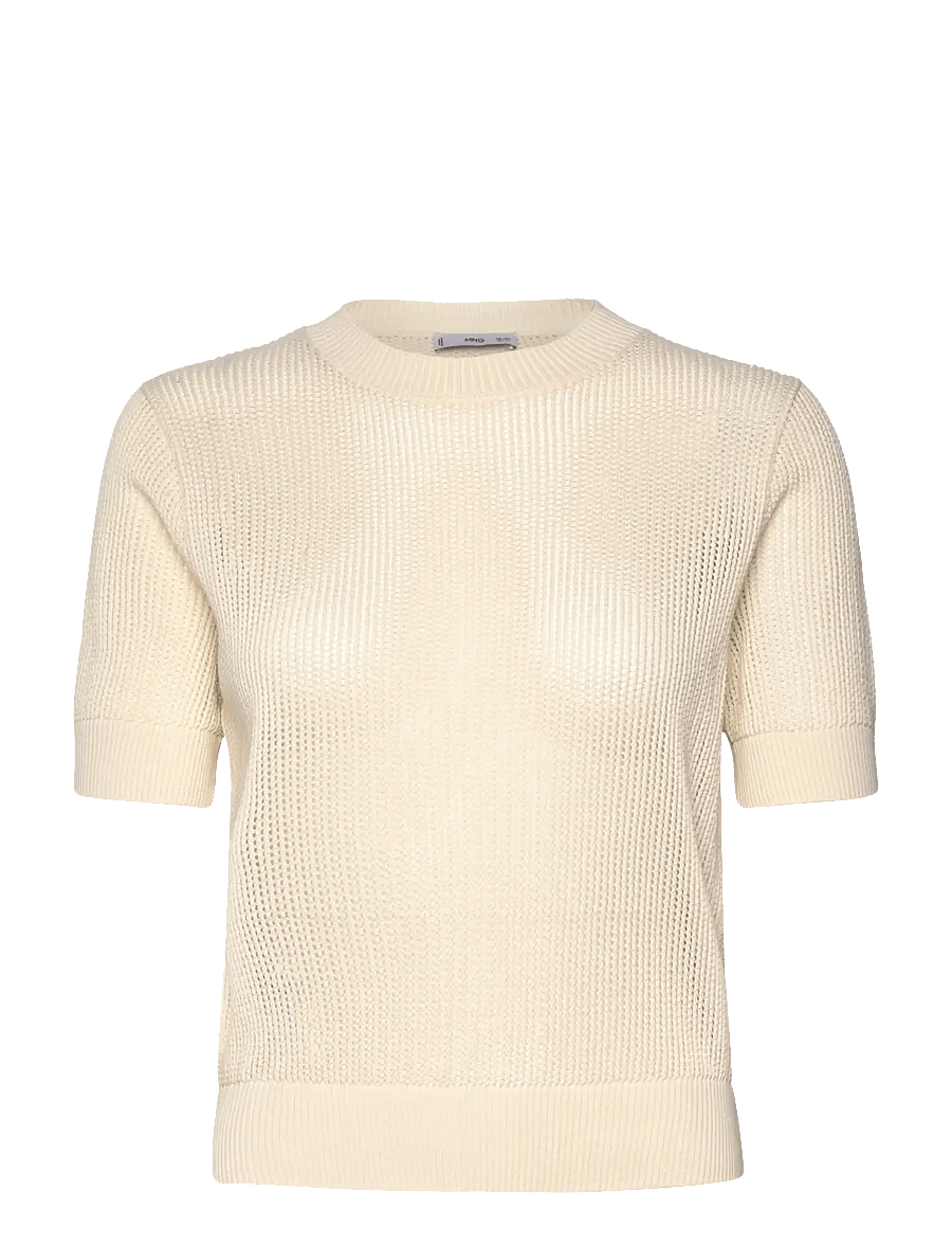 Mango - Short-sleeved openwork knitted sweater - striktrøjer - light beige - 0