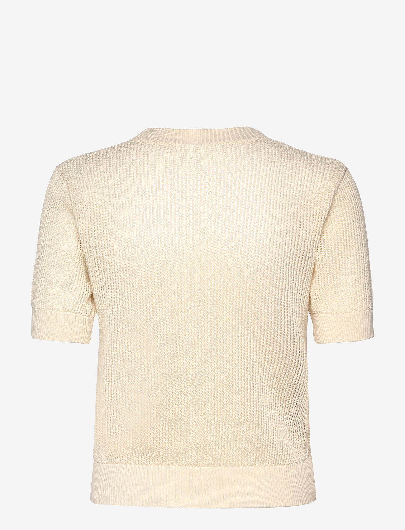 Mango - Short-sleeved openwork knitted sweater - efterårstøj - light beige - 1