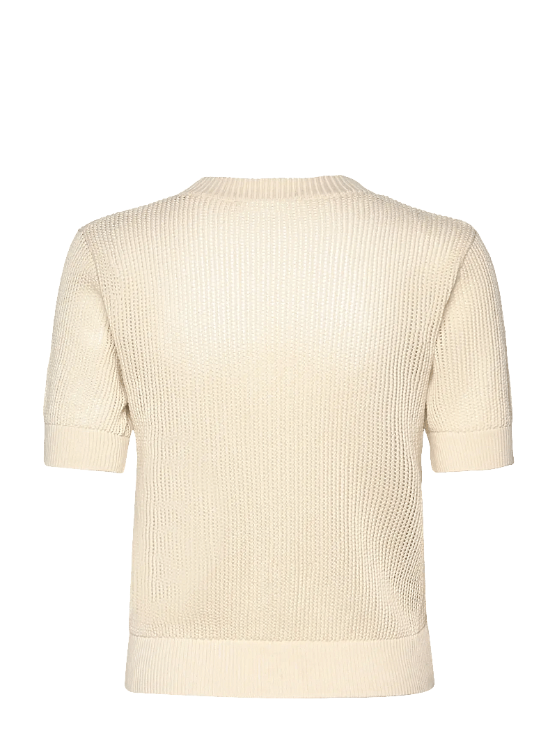 Mango - Short-sleeved openwork knitted sweater - stickade tröjor - light beige - 1