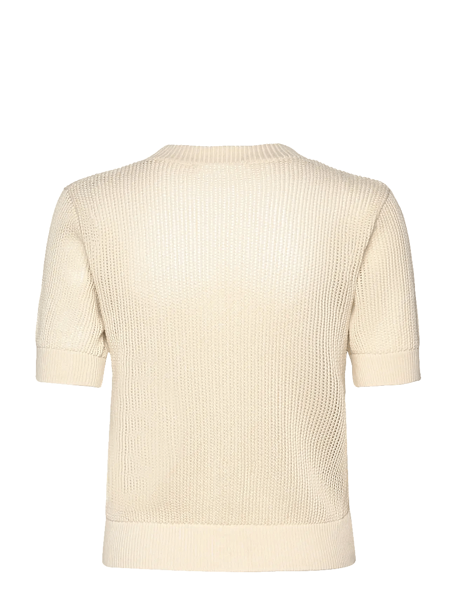 Mango - Short-sleeved openwork knitted sweater - striktrøjer - light beige - 1