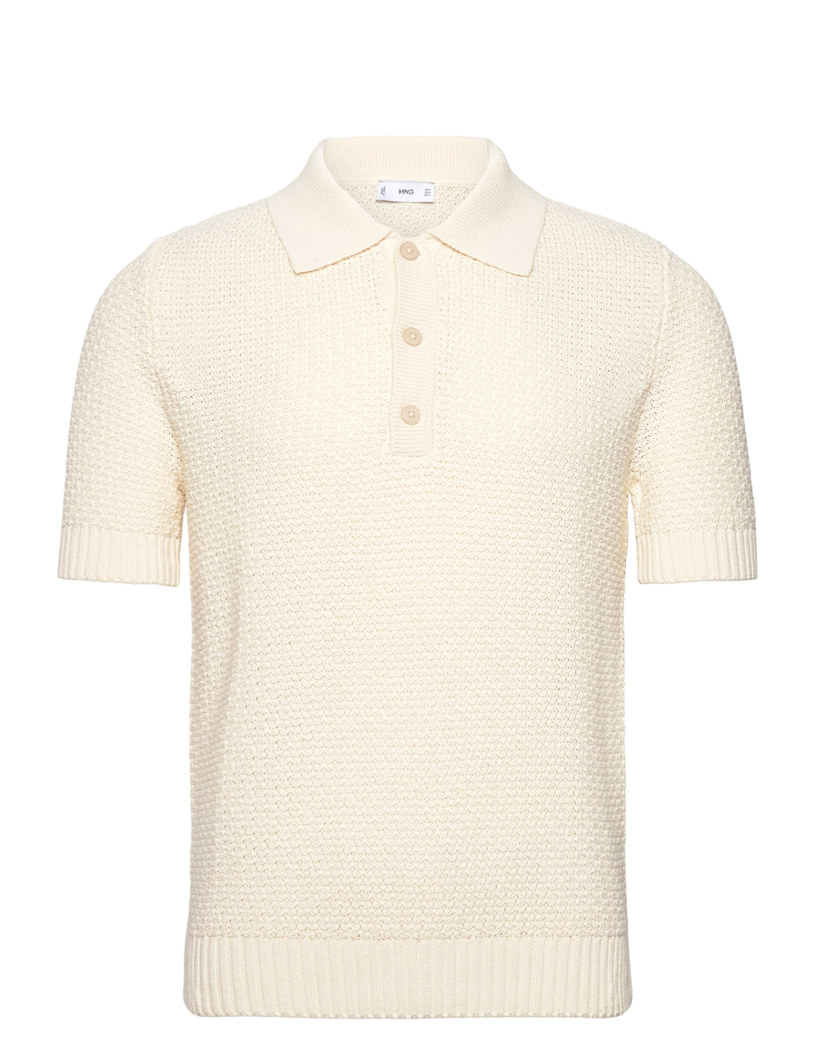 Mango Openwork Cotton Knitte Polo Shirt, XL, Cream, T-Shirts > Kortærmede, Børn