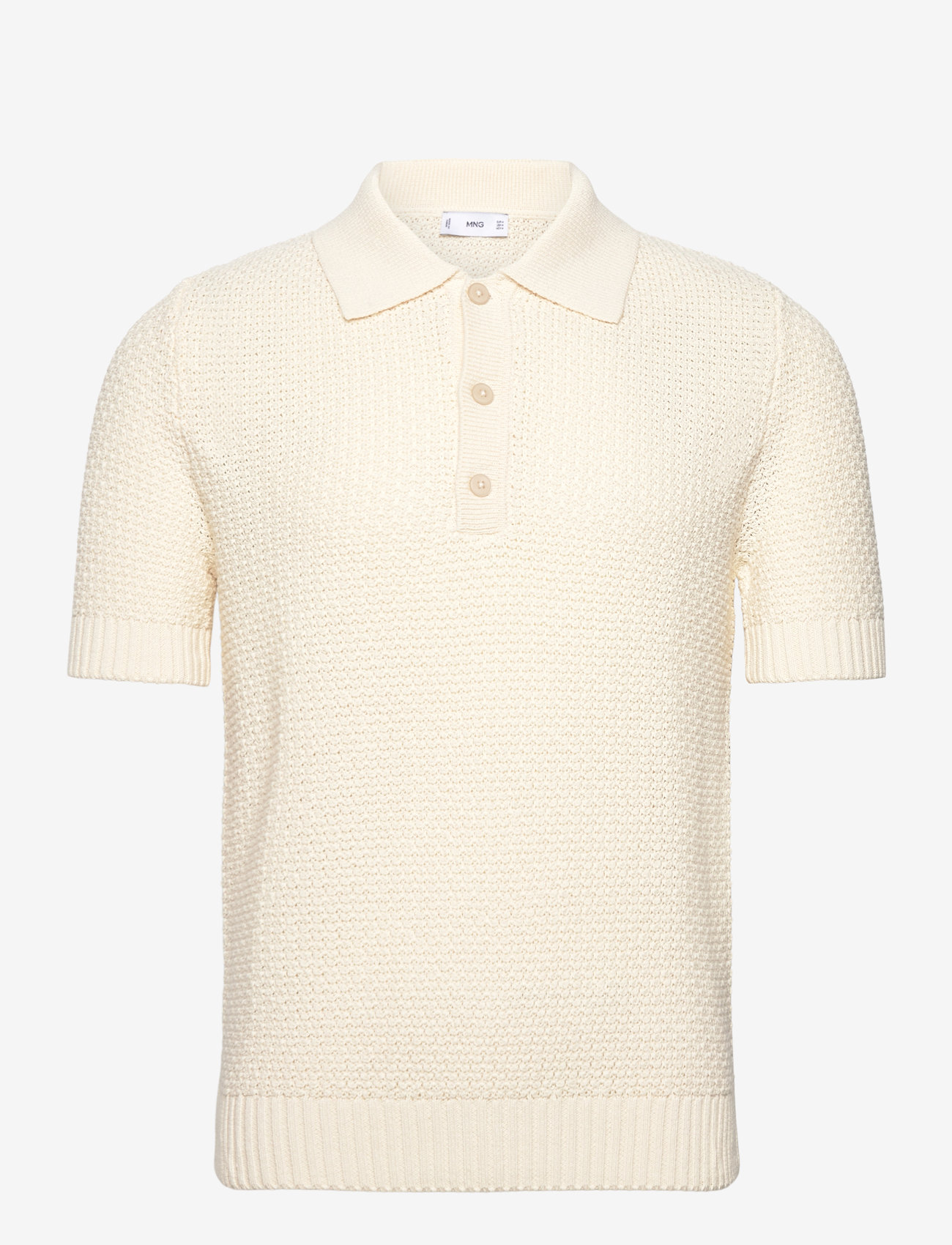 Mango - Openwork cotton knitte polo shirt - short-sleeved polos - light beige - 0
