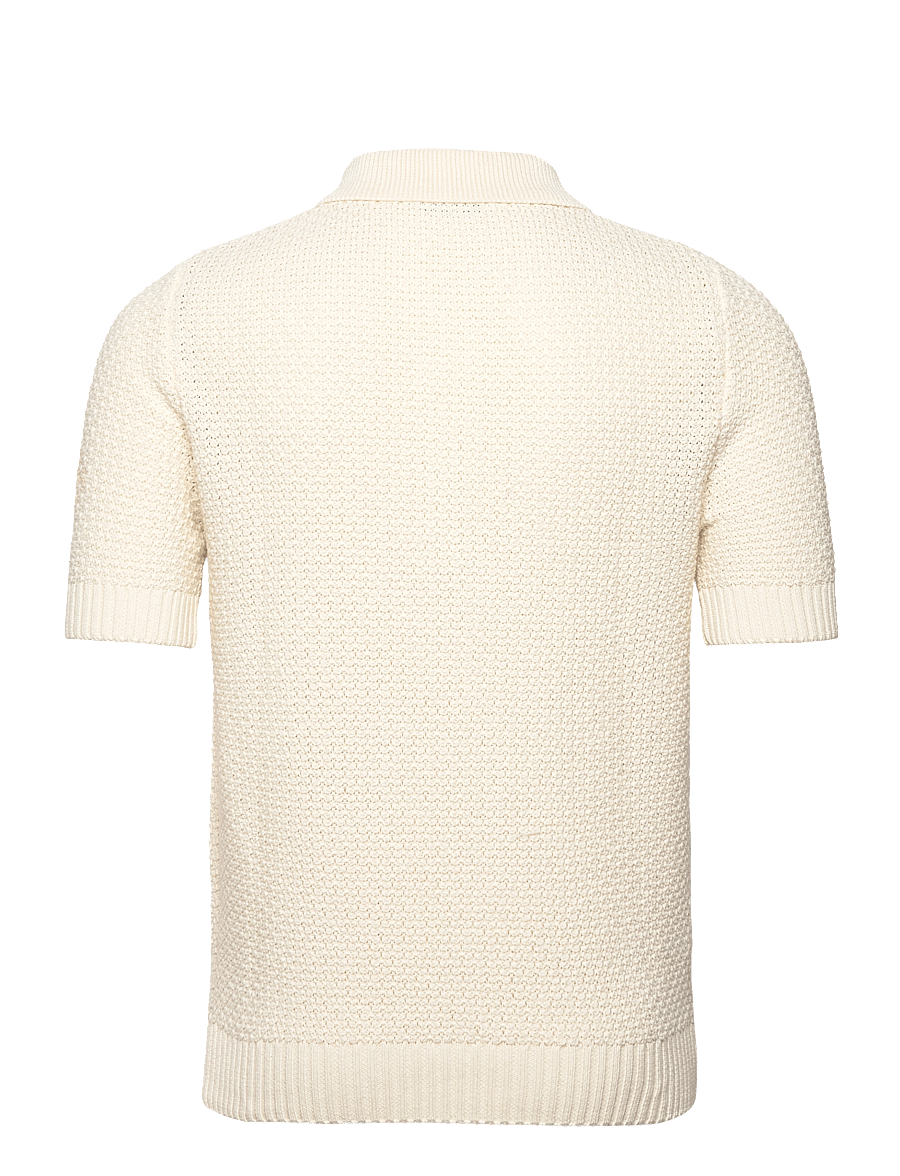Mango - Openwork cotton knitte polo shirt - kurzärmelig - light beige - 1
