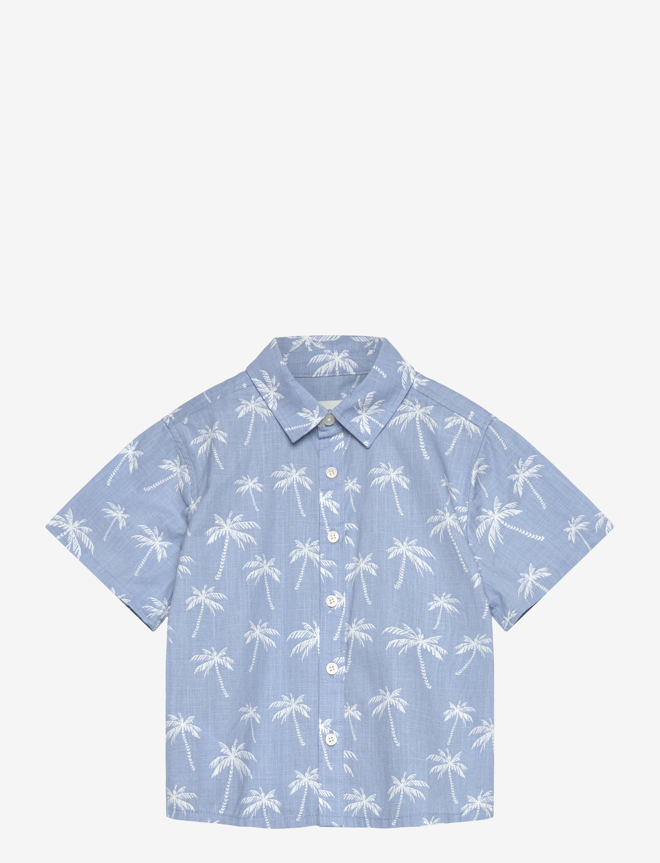 Mango - Palm print cotton shirt - kurzärmlige hemden - medium blue - 0