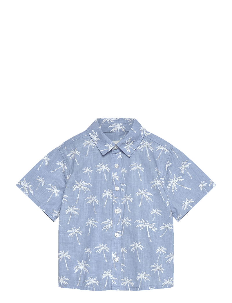 Mango - Palm print cotton shirt - kurzärmlige hemden - medium blue - 0