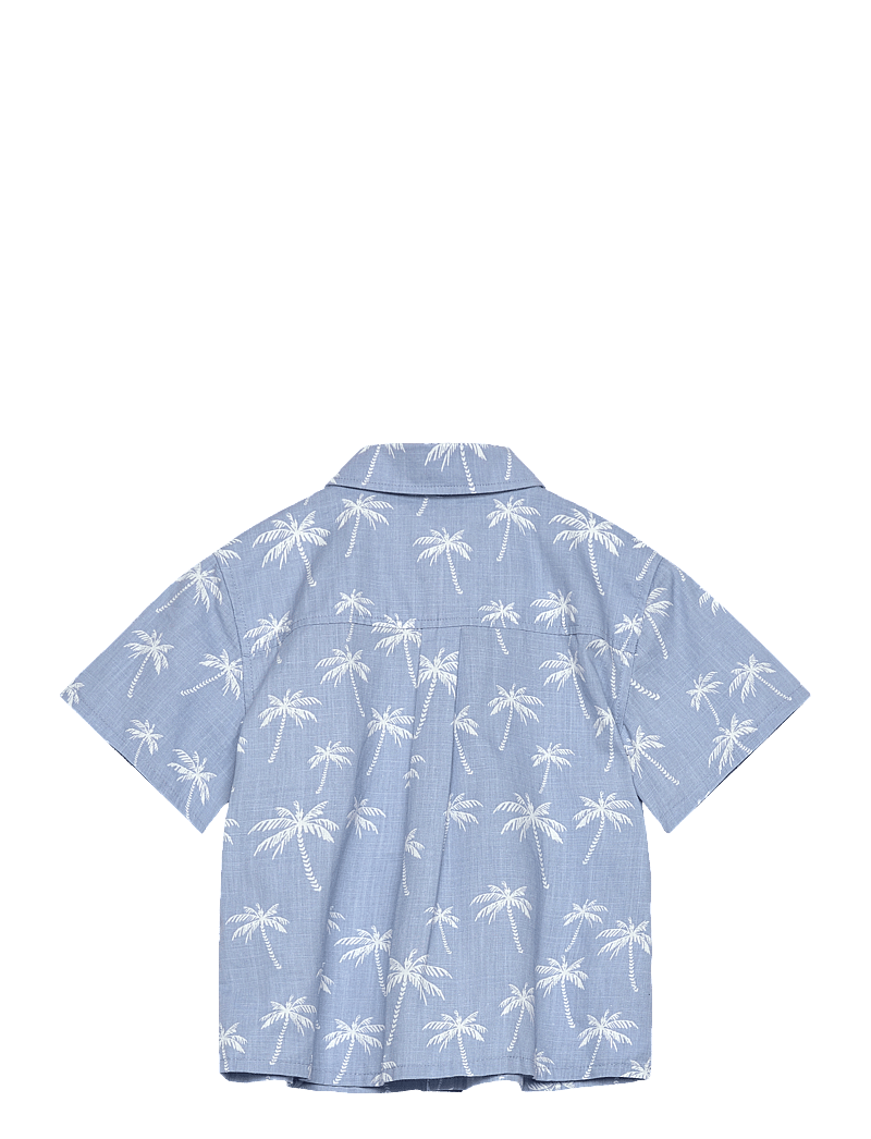 Mango - Palm print cotton shirt - kurzärmlige hemden - medium blue - 1