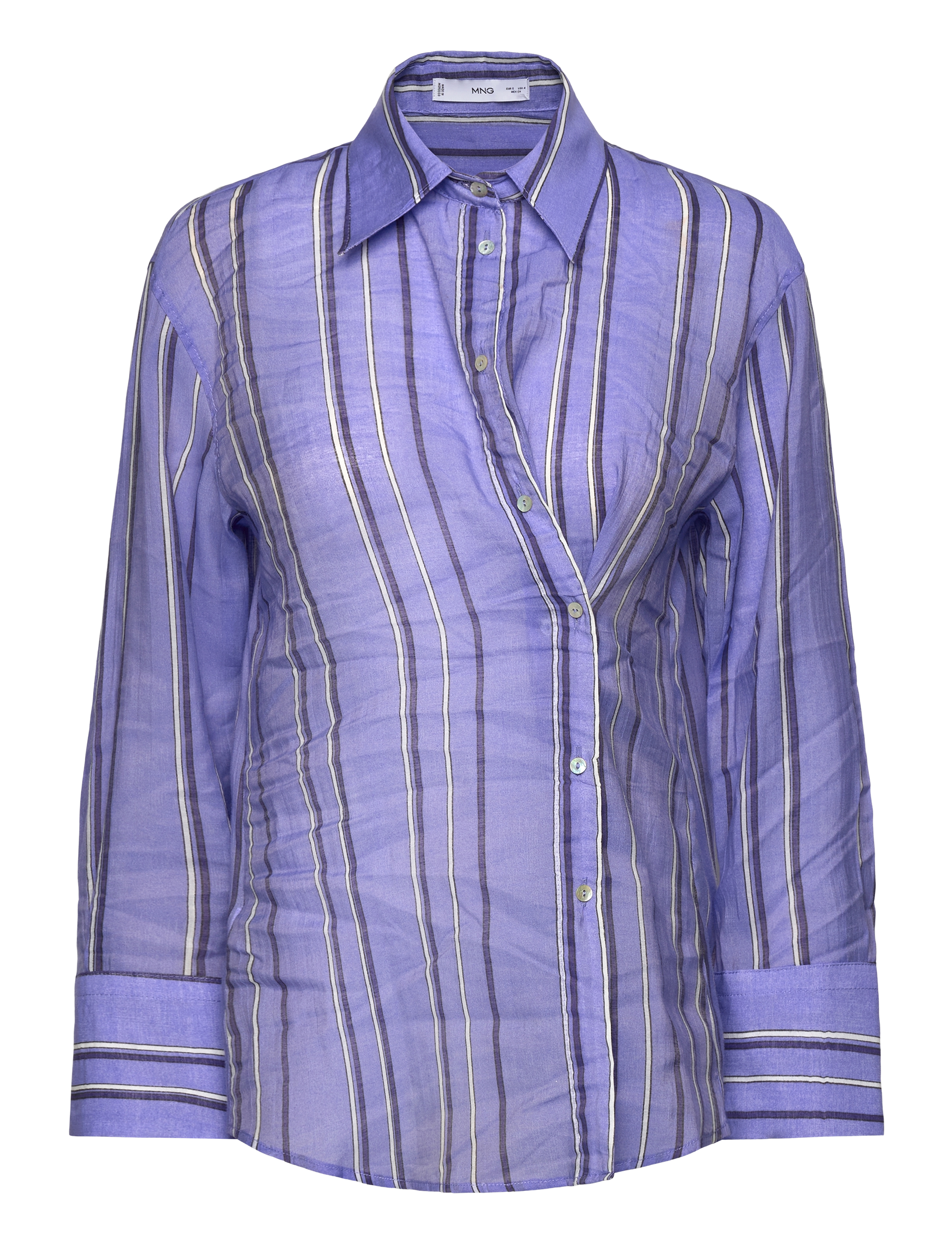 MANGO Gestreift Shirt With Multi-Position Closure Blau - M - Damen