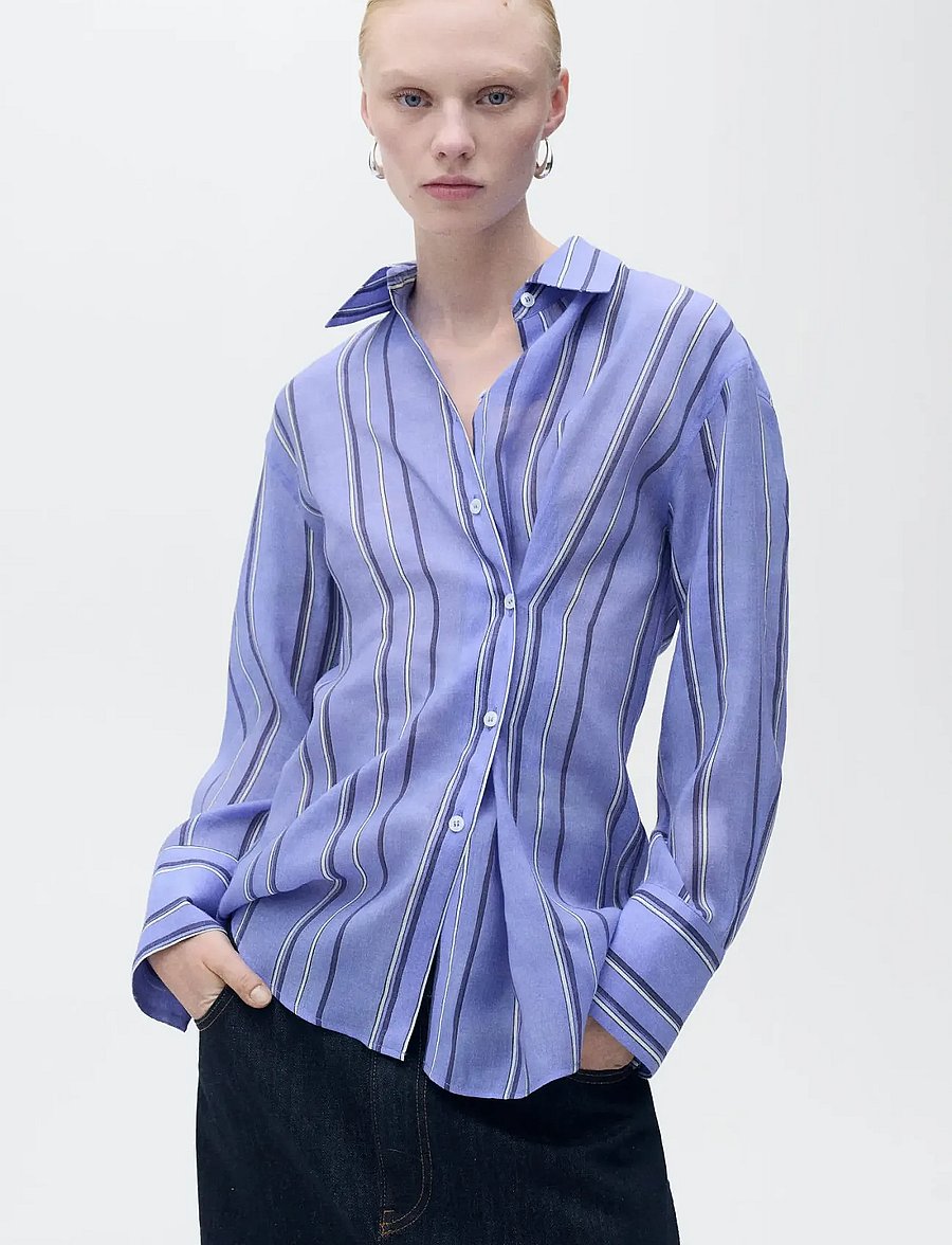 Mango - Striped shirt with multi-position closure - langærmede skjorter - medium blue - 0