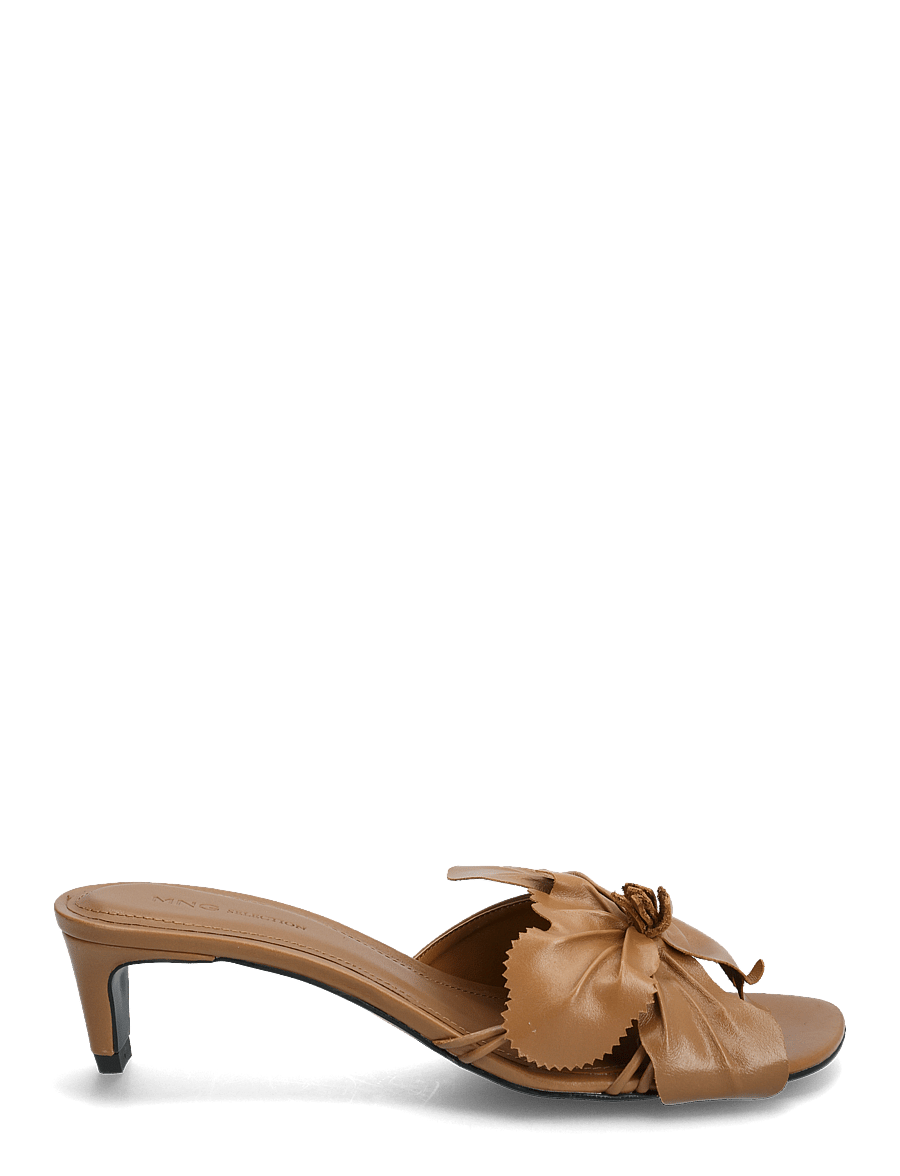 Mango - Leather heeled sandals with flower detail - medium brown - 2