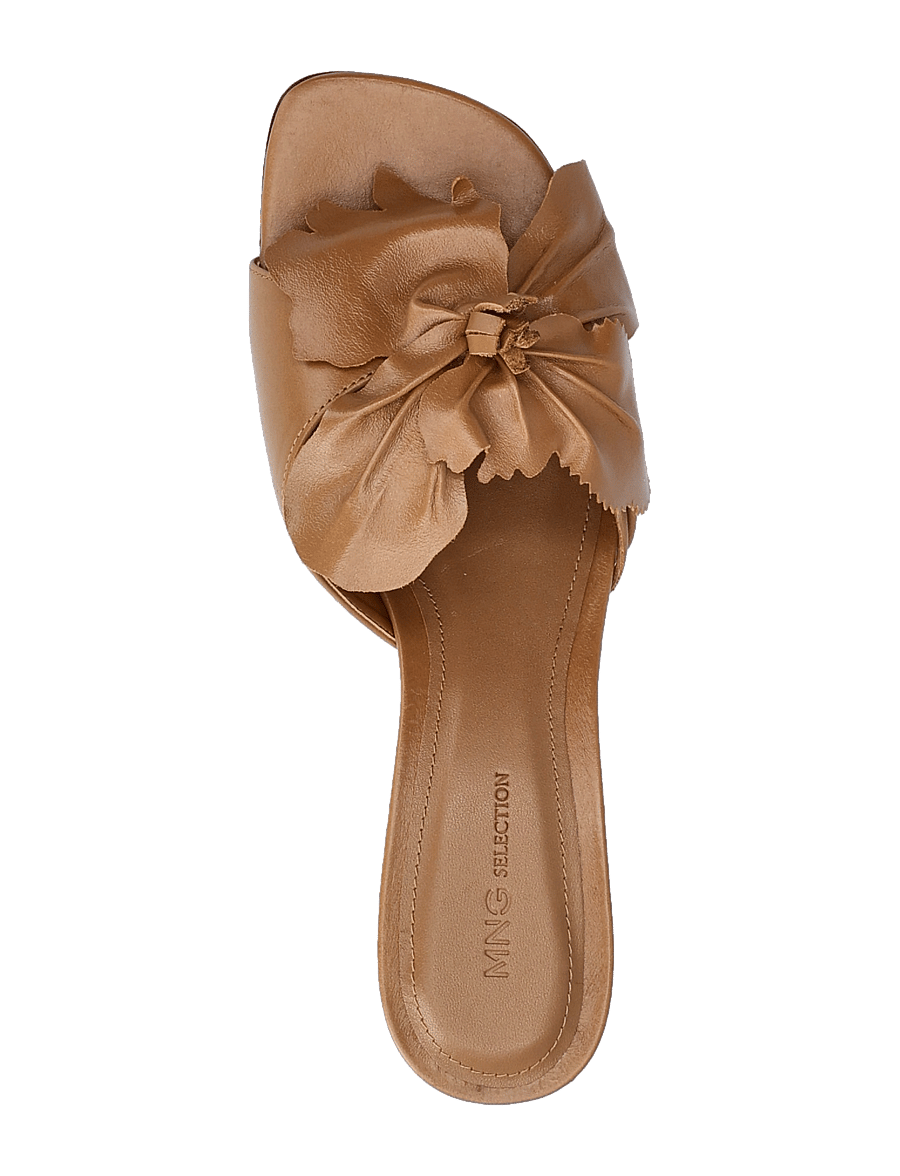 Mango - Leather heeled sandals with flower detail - medium brown - 4