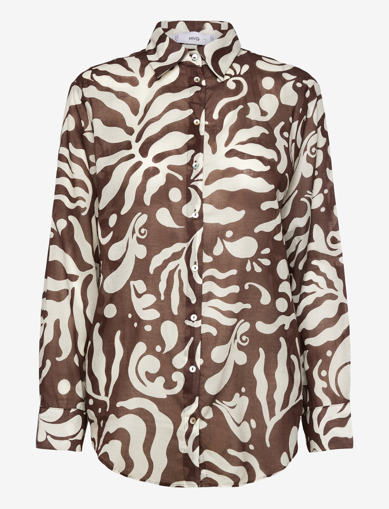 Mango - Printed cotton shirt - långärmade skjortor - brown - 1