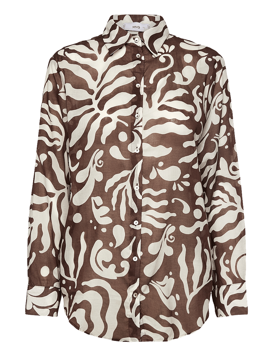 Mango - Printed cotton shirt - langermede skjorter - brown - 1