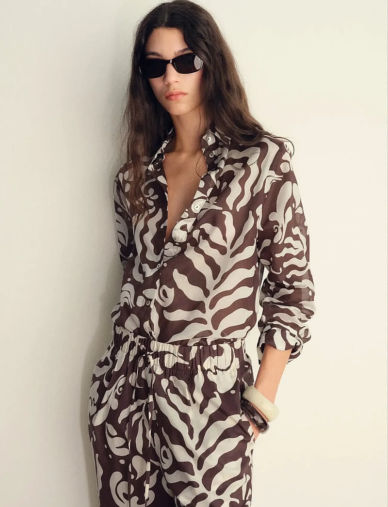 Mango - Printed cotton shirt - långärmade skjortor - brown - 0