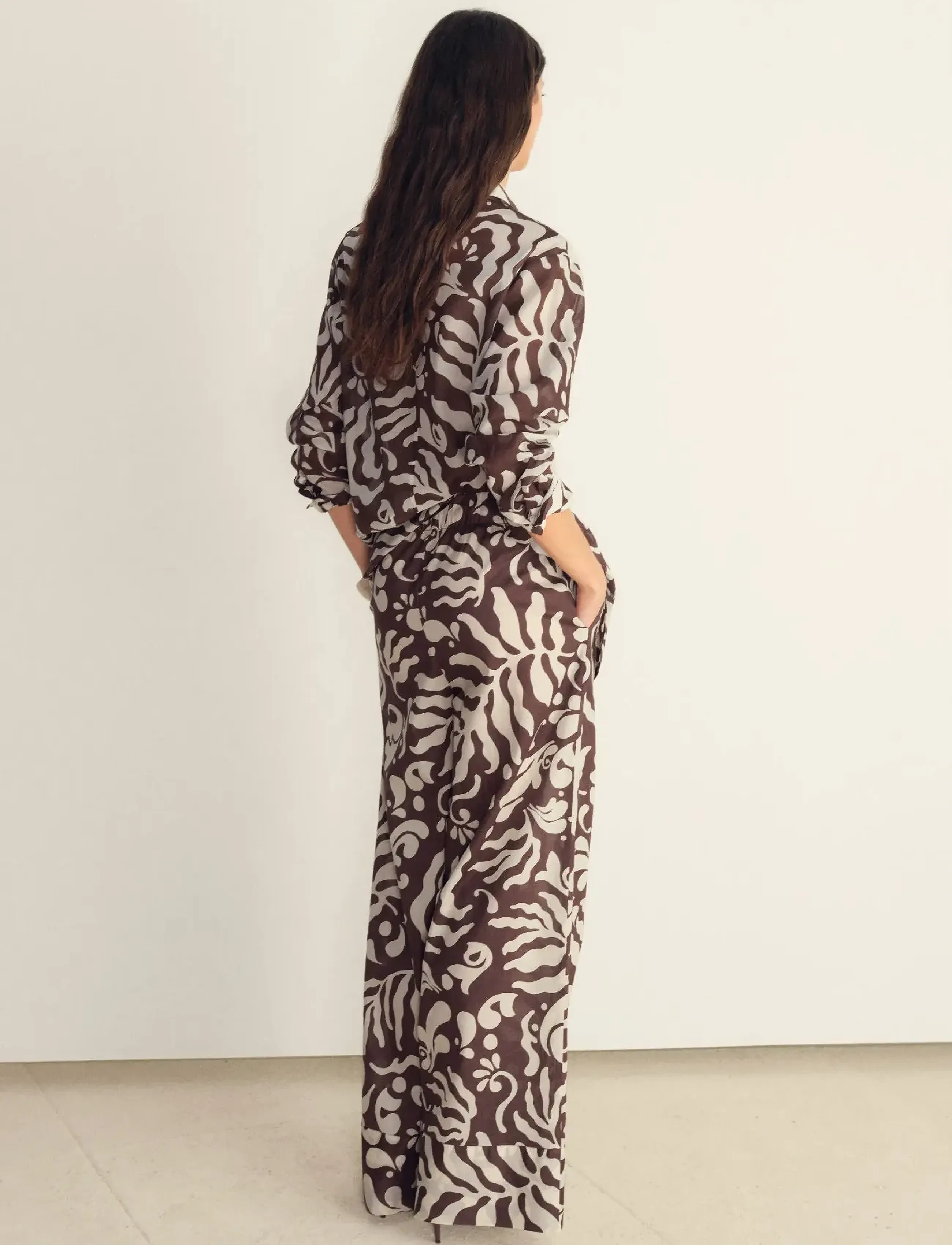 Mango - Printed cotton shirt - långärmade skjortor - brown - 3