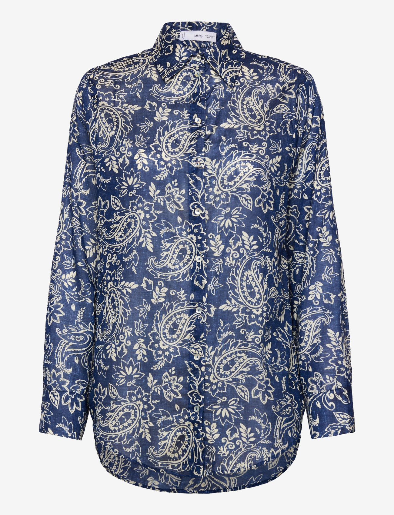 Mango - Printed cotton shirt - langærmede skjorter - medium blue - 1