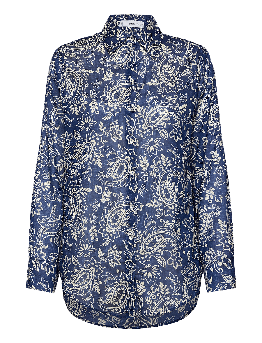 Mango - Printed cotton shirt - langærmede skjorter - medium blue - 1
