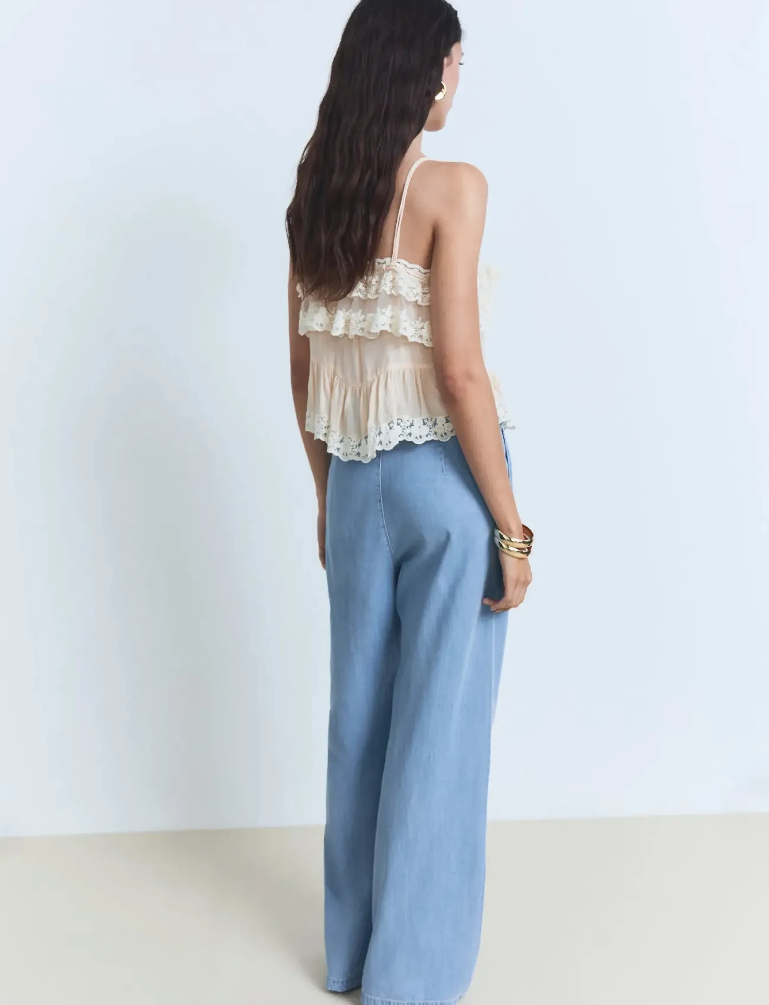 Mango - Wide leg lyocell pants with pleats - laia säärega püksid - open blue - 3